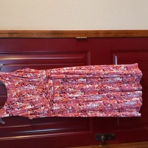 Sleeveless pink and white fit and flare dress